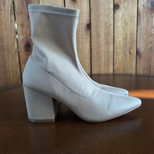 Raid Kinley Nude Sock Boots Size 9 Pointed Toe Block Heel Ankle Booties
